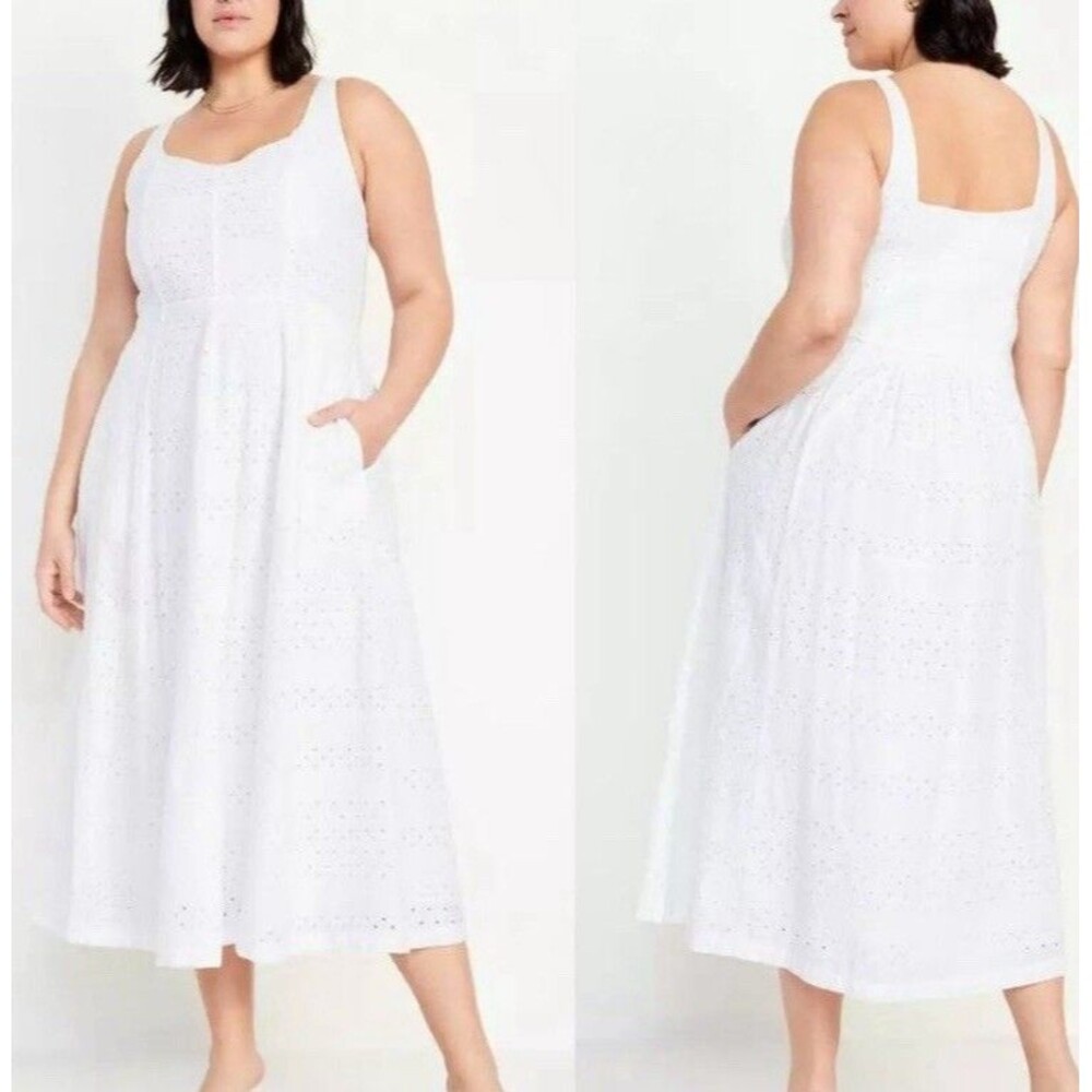Old Navy Prairie Dress Womens XXL White All Over Eyelet Midi Flowy Tank Peasant
